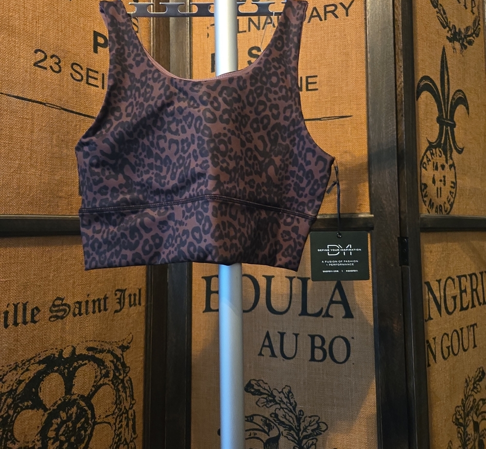 DYI Leopard-Print Cropped Tank Top — Brown/Black